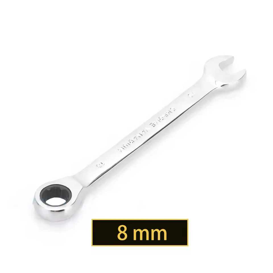 

8mm Dull Polished Combination Wrench Fixed Head Ratchet 72T Open End High Torque Spanner Repair Hand Tool Chrome Vanadium Steel