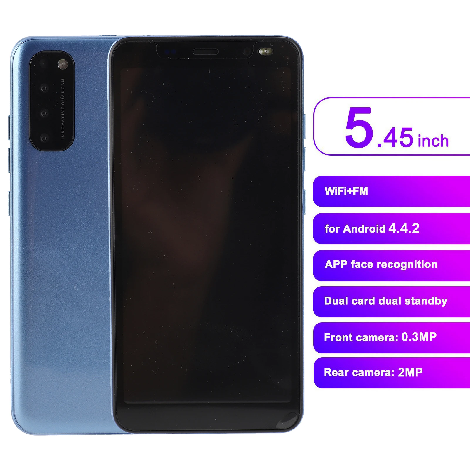 LANDVO Rino4 Pro 5.45in Face Unlock بطاقات مزدوجة هاتف ذكي مزدوج الاستعداد 512 ميجابايت + 4 جيجابايت هاتف ذكي بطاقات مزدوجة هاتف ذكي قائم مزدوج