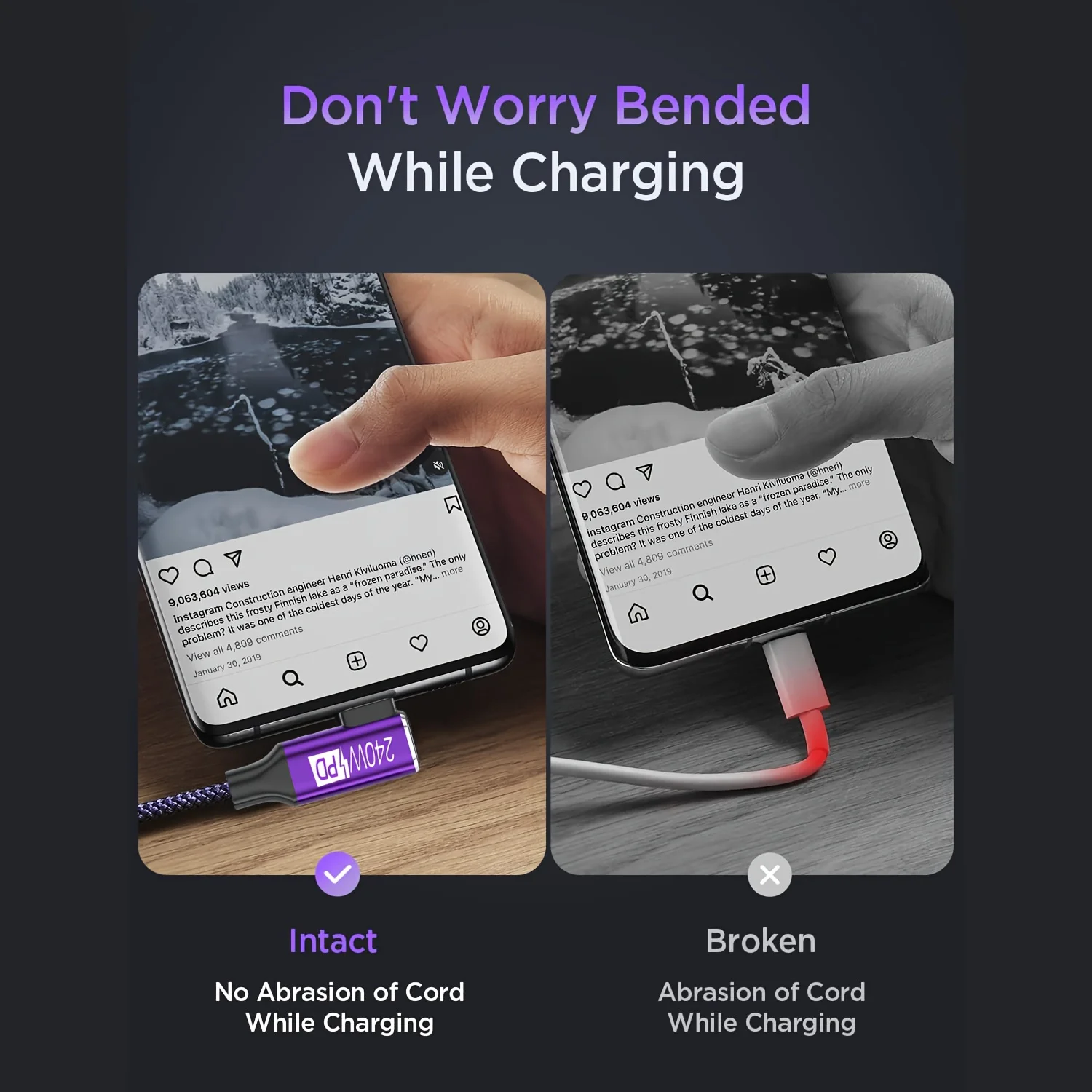 Purple 240W 3.3/6.6/9.8 ft USB-C Charging Cable Durable Nylon Braided USB-C to A Cable Compatible with Multiple Devices