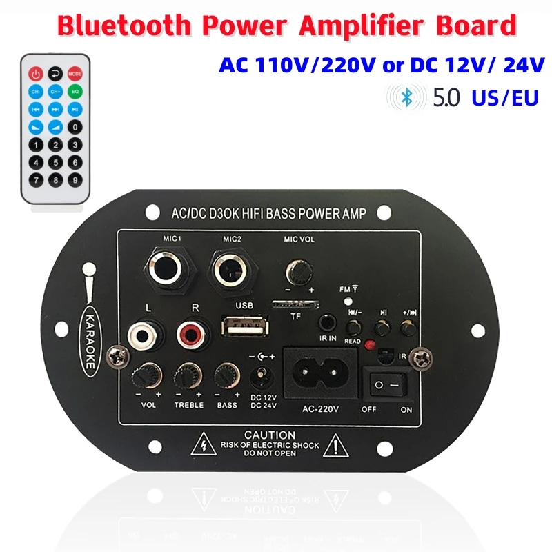 

12/24V 110/220V Car Audio Amplifier Board 120W Subwoofer Dual Microphone Module for Speaker