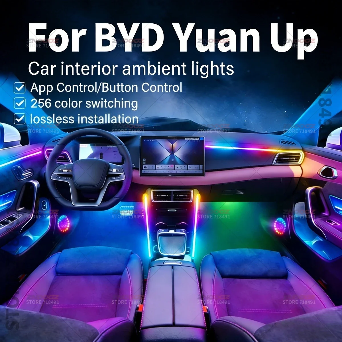 22in1 RGB Car Interior Acrylic Car Ambient Lights RGB Hidden Acrylic Strip Decoration Atmosphere Accessories For BYD Yuan Up