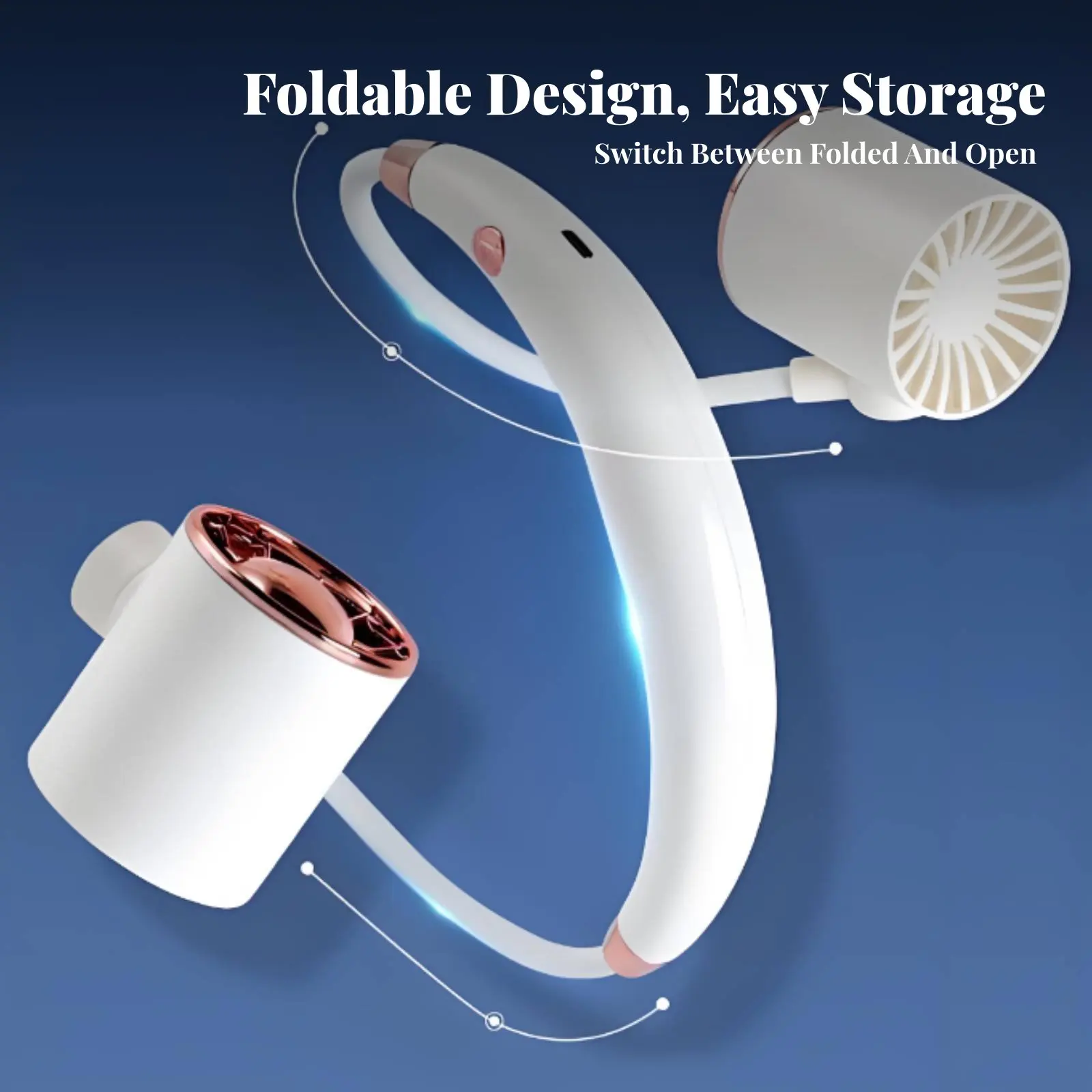 Wearable Neck Fan Foldable Hands-Unrestricted Individual Fan Long-Lasting Battery Lightweight for Travel, Outdoor