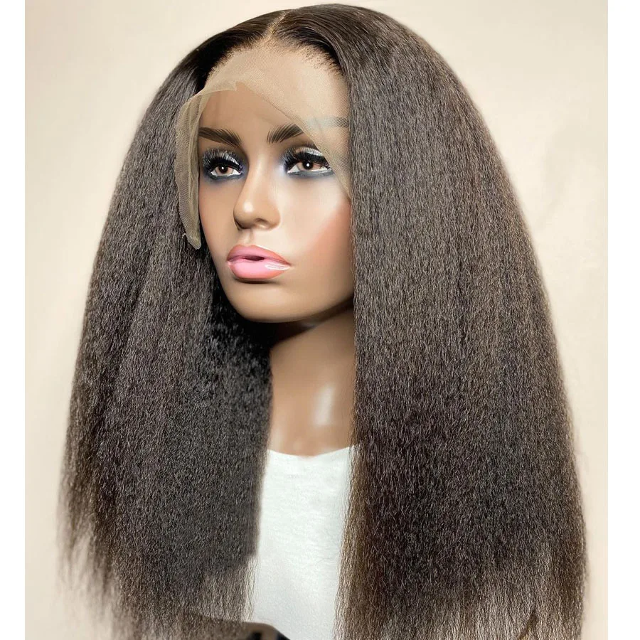 Black Yaki Kinky Straight Soft Long 26Inch Lace Front Wig For Black Women  With BabyHair Preplucked Synthetic Glueless Daily Wig