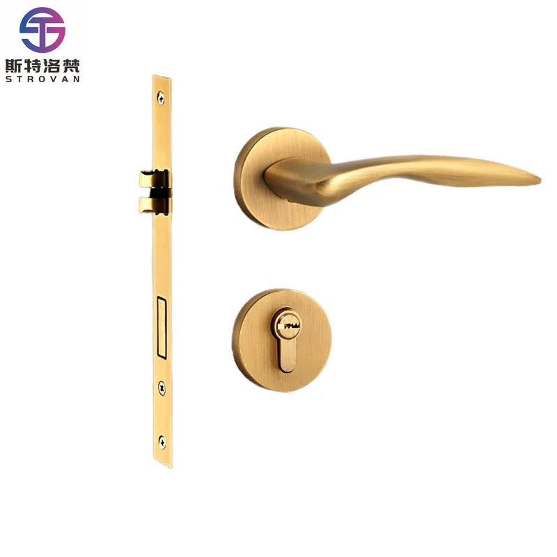 

Durable Brass Door Lock Indoor Retro European Style Wooden Door Handle Split Lock Key Operated