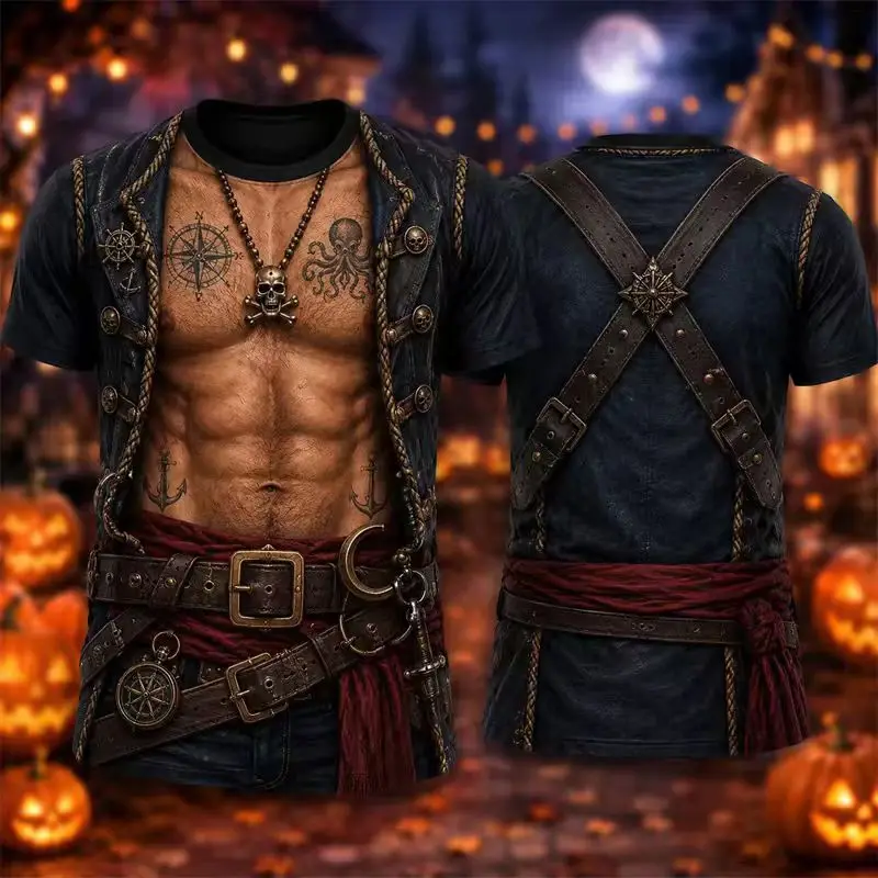 Camiseta sin mangas de cuero creativa para hombre 2026, camiseta de manga corta estampada, camiseta con patrón realista de músculos abdominales, top casual de estilo urbano.