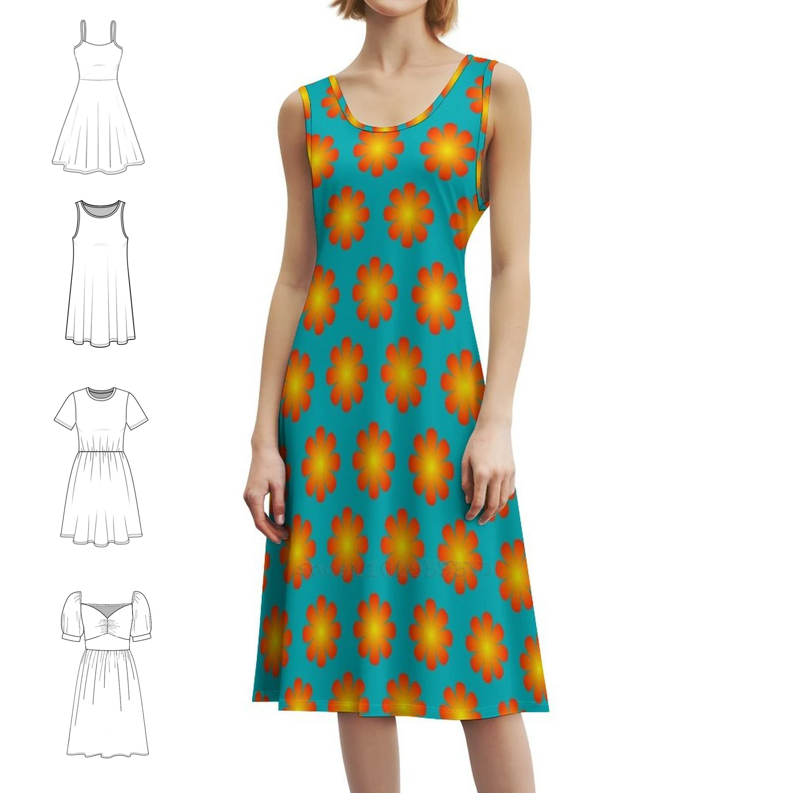 زهرة نمط الرجعية خمر الأزرق الأحمر البرتقالي والأصفر المرأة الهيب هوب الشارع الشهير اللباس الرسم طباعة حزب نادي ارتداء زهرة