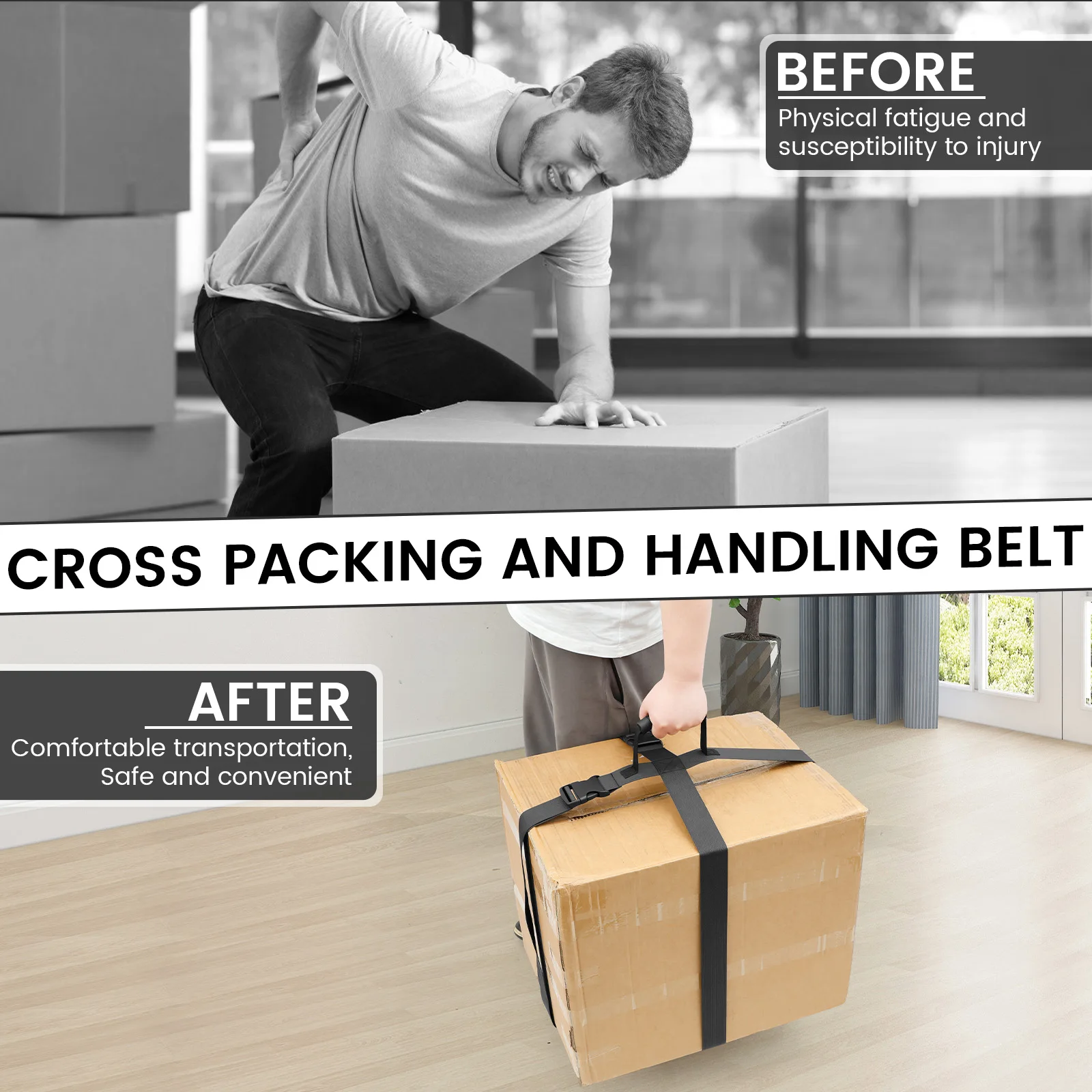 Heavy Box Carrying Straps Adjustable Furniture Moving Belt Luggage Packing Straps Reusable Handheld Cross Style Box Straps