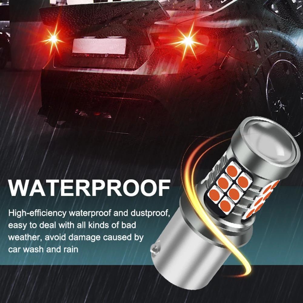 2pcs 1200LM T20 7443 W21/5W LED Red Strobe Flash Stop Light WY21W 3157 P27/7W LED Bulb for Car Brake Stop Light Tail Lamp