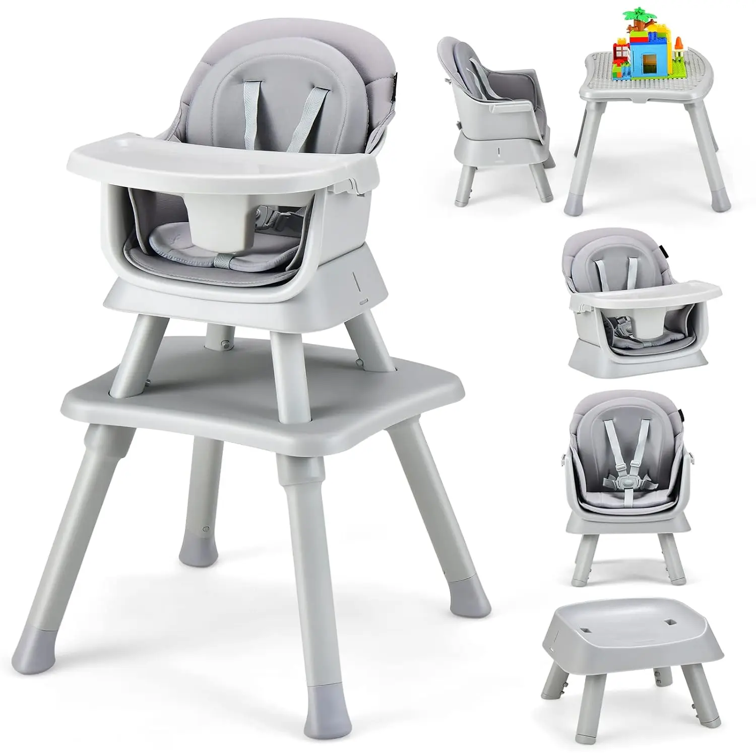 8 in 1 Baby High Chair, Convertible Highchair for Babies and Toddlers/Table and Chair Set/Building Block Table