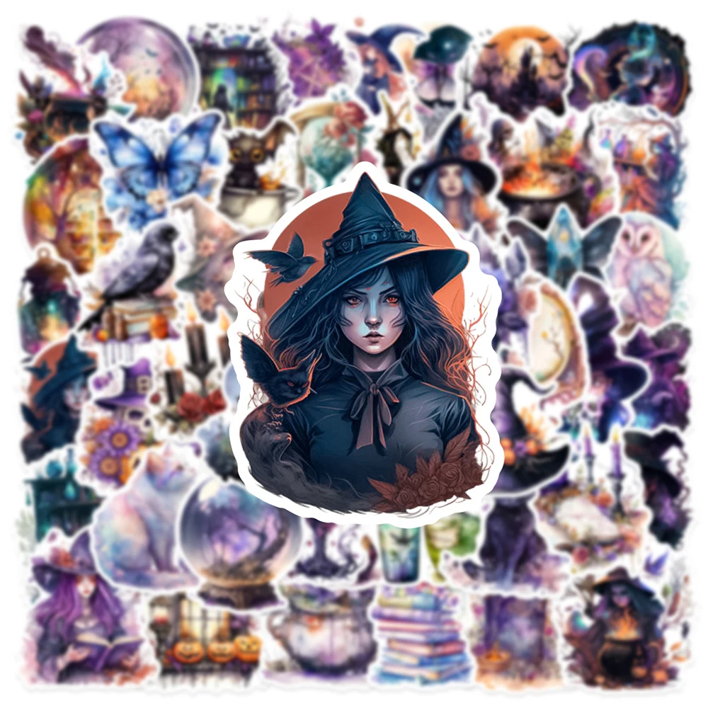 10/30/50pcs Cool Gothic Magic Witch Stickers Aesthetic Graffiti Decals Scrapbook Luggage Phone Guitar Cartoon Waterproof Sticker