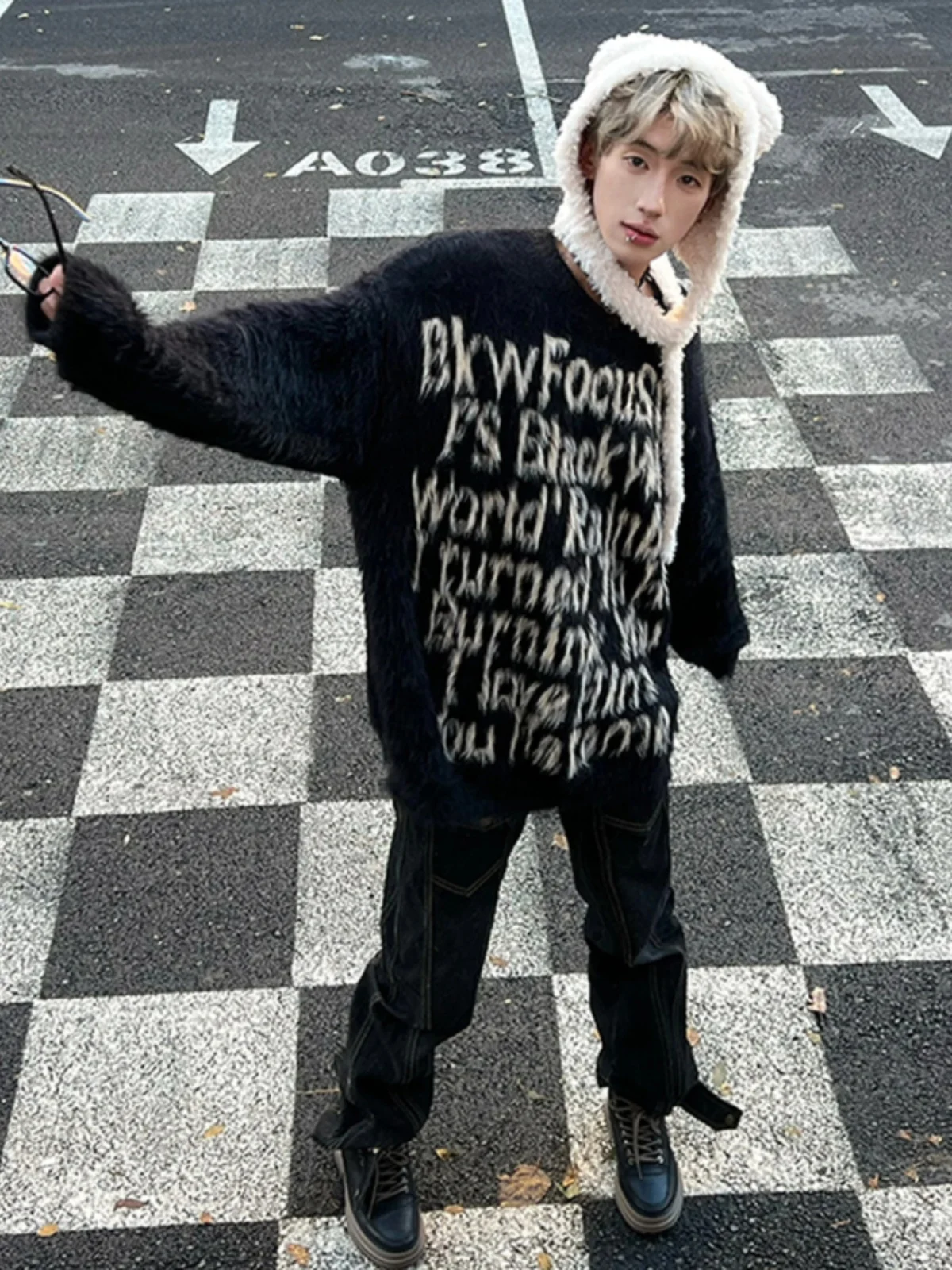 

Мужской вязаный свитер Bla Camere: новая осенне-зимняя коллекция, модный бренд, вышивка букв, теплый, с круглым вырезом, повседневный, свободный крой