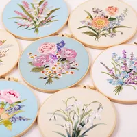 Floral Flower Pattern Embroidery Starter Kits with Patterns Embroidery Kit for Beginners Fabric Cross Stitch Kits for Adults DIY