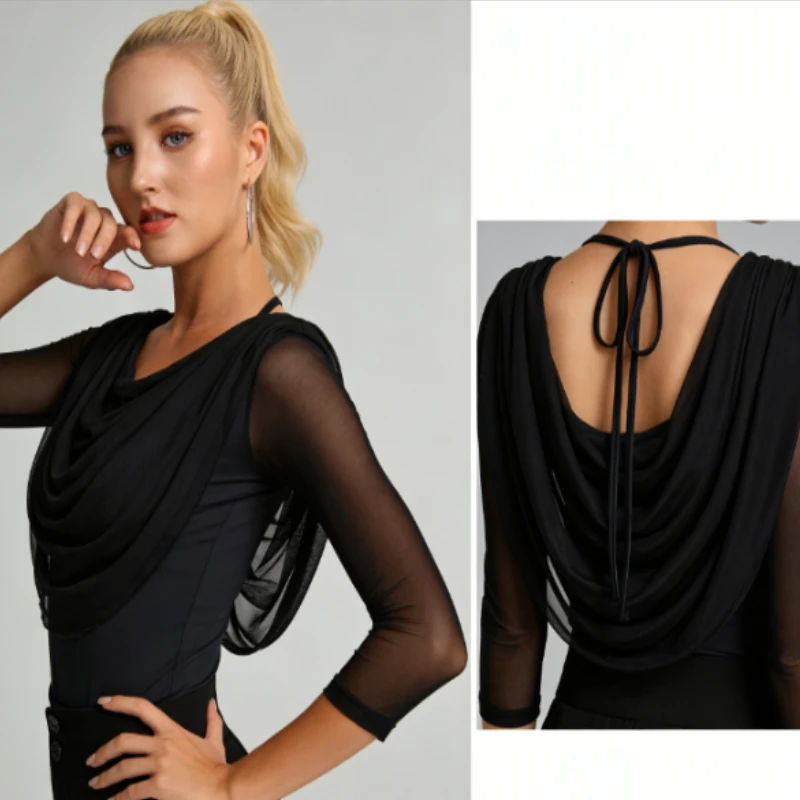 

3/4 Sleeve Mesh Latin Dance Top,Women Modern Dancewear Top for Stage Performance,Outfit Matching Latin Dance Dresses&Performance