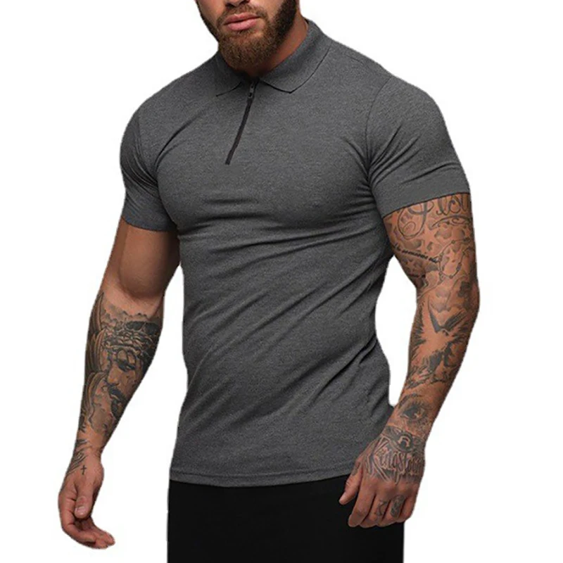 New Summer Fashion Polo Shirt Mens Stretch Cotton Sports Polos Male Zipper Short Sleeve Slim Fit T Shirt Casual Gym Clothing