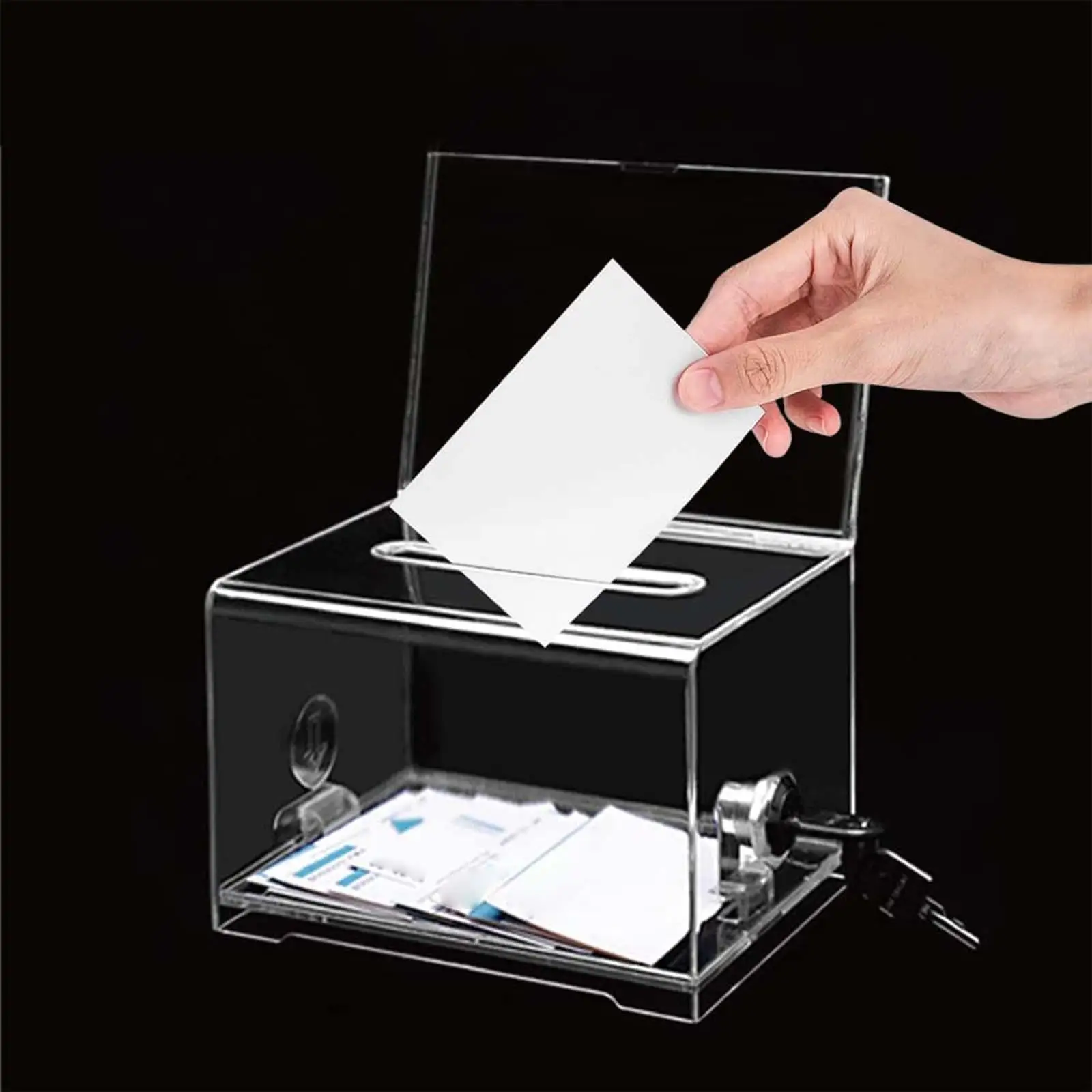 Clear Voting Box Lockable Ballot Box Raffle Ticket Box Comment Box Charity Acrylic Donation Box for Business Voting Tabletop