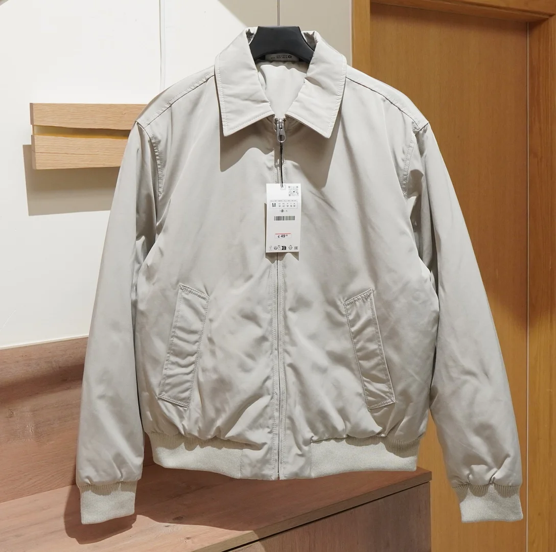 

European and American Fashion Men's Solid Color Simple Short Lapel Quilted Jacket Executive Thick Jacket Gray White Cotton Coat