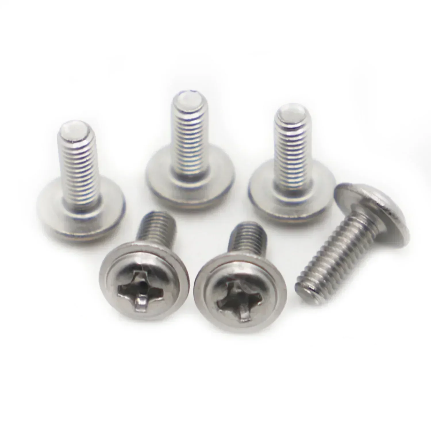 304 Stainless Steel PWM Cross Phillips Pan Round Truss Head With Washer Padded Collar Screw Bolt M1.4 M2 M2.5 M3 M4 M5 M6 DIN967