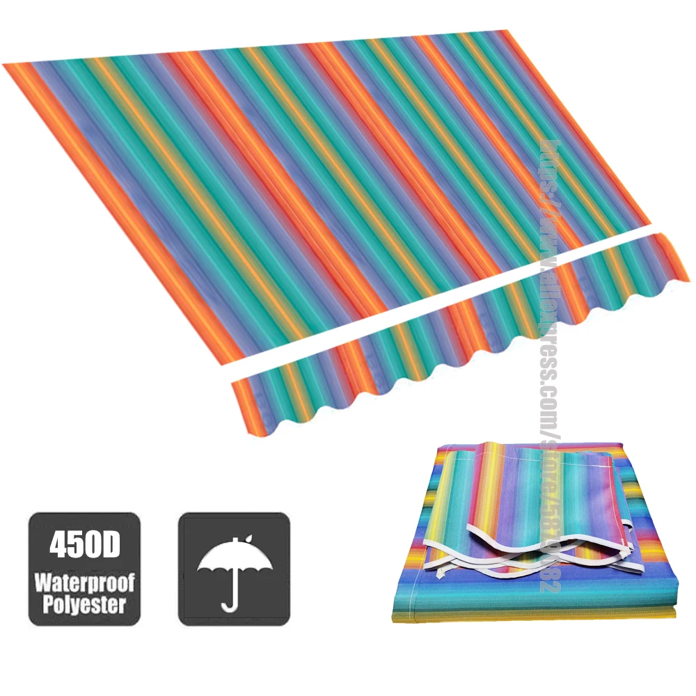 Rainbow Strips Outdoor Telescopic Canopy Replacement Cloth Waterproof Fabric Shop Store Banner UV Block Awning