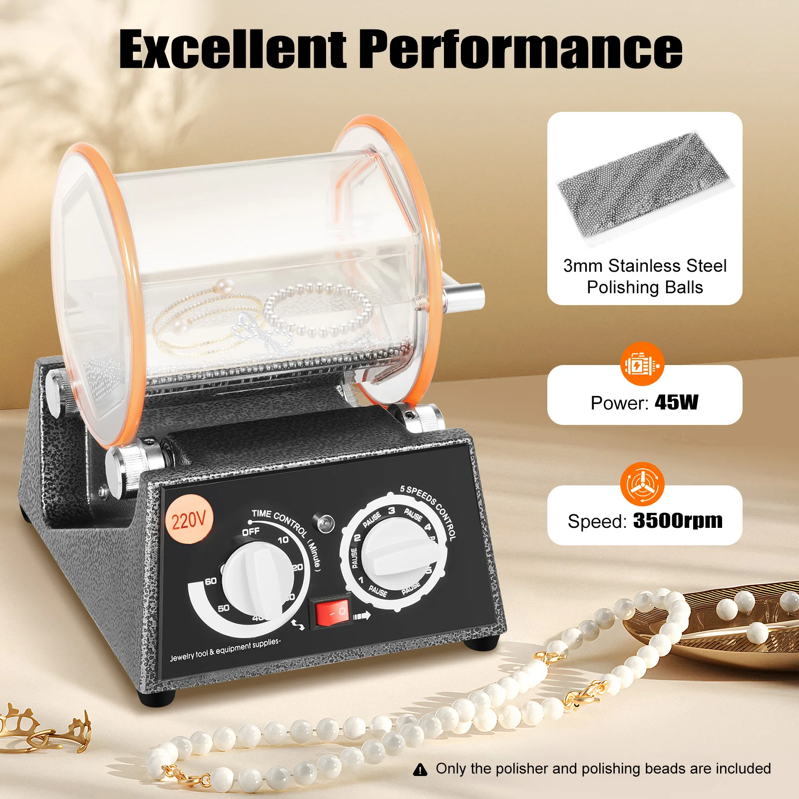 

45W Jewelry Polishing Machine Kit, 3KG Capacity Polishing Machine, Adjustable Dual Rotation Jewelry Polisher with Polishing Bead