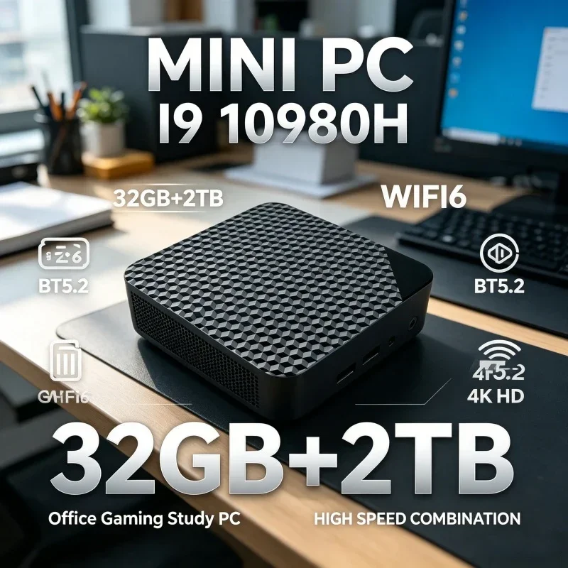 2026 Mini PC Intel Core I9 10980HK 16GB RAM 2TB SSD Mini Desktop Computer WIFI6 BT5.2 4K HD Office Gaming Study Small PC
