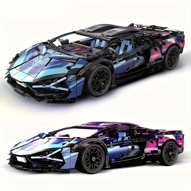 1314 + pcs fioletowy fajny tor wyścigowy samochód sportowy zmontowany klocki budynku, 1:14 DIY Model samochodzik dla dziecka