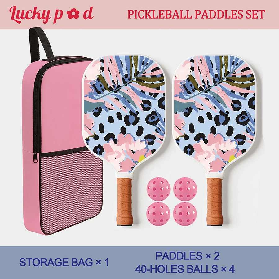 Pickleball Paddles Set of 2 Fiberglass Pickleball Paddles with 4 Pickle Balls Durable Racket for Beginners Fashion Pattern Gift