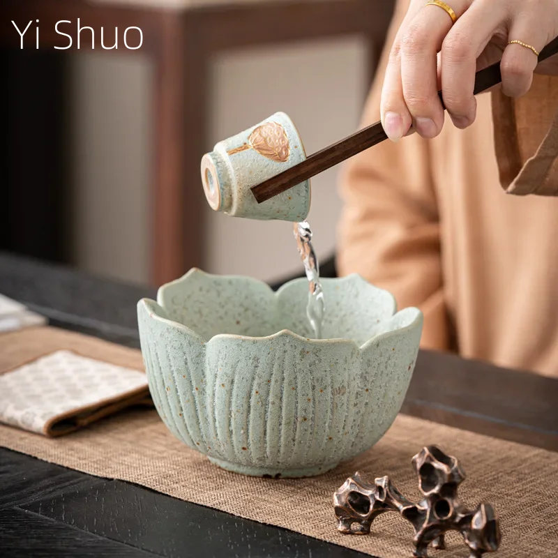 Japanese Lotus Auspicious Tea Container Ceramic Tea Wash Exhausted Tea Jar Cup Wash Washed Jianshui Kung Fu Tea Ceremony