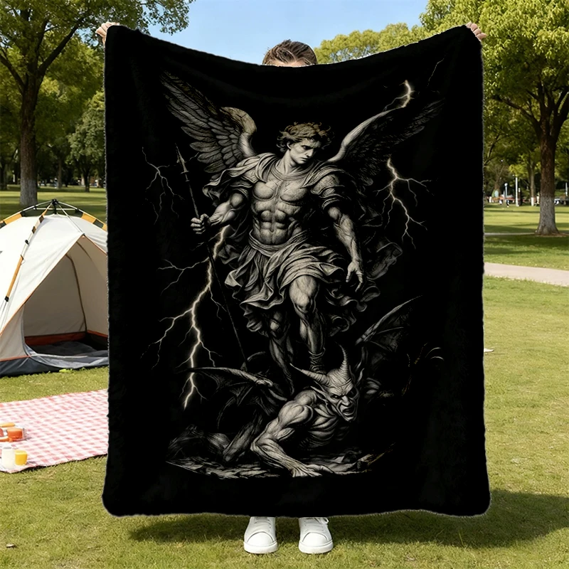 Saint Michael Archangel Comfort Flannel Blanket, Vintage Catholic Protection Flannel Throw