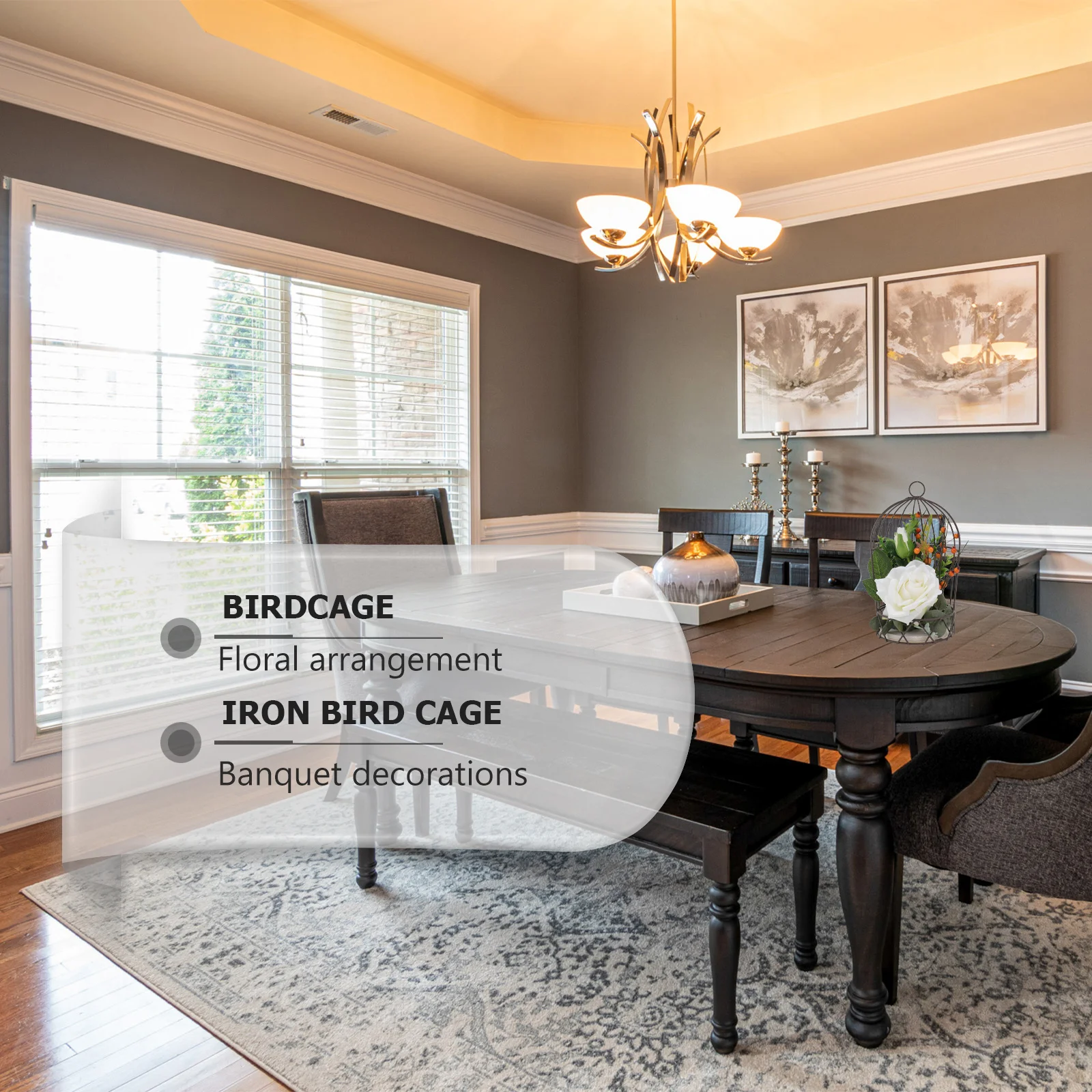 

1Pcs Simulated Rose Birdcage Hanging Decoration Holiday Party Dining Table Ornament Festival Supplies Simulated Rose Birdcage