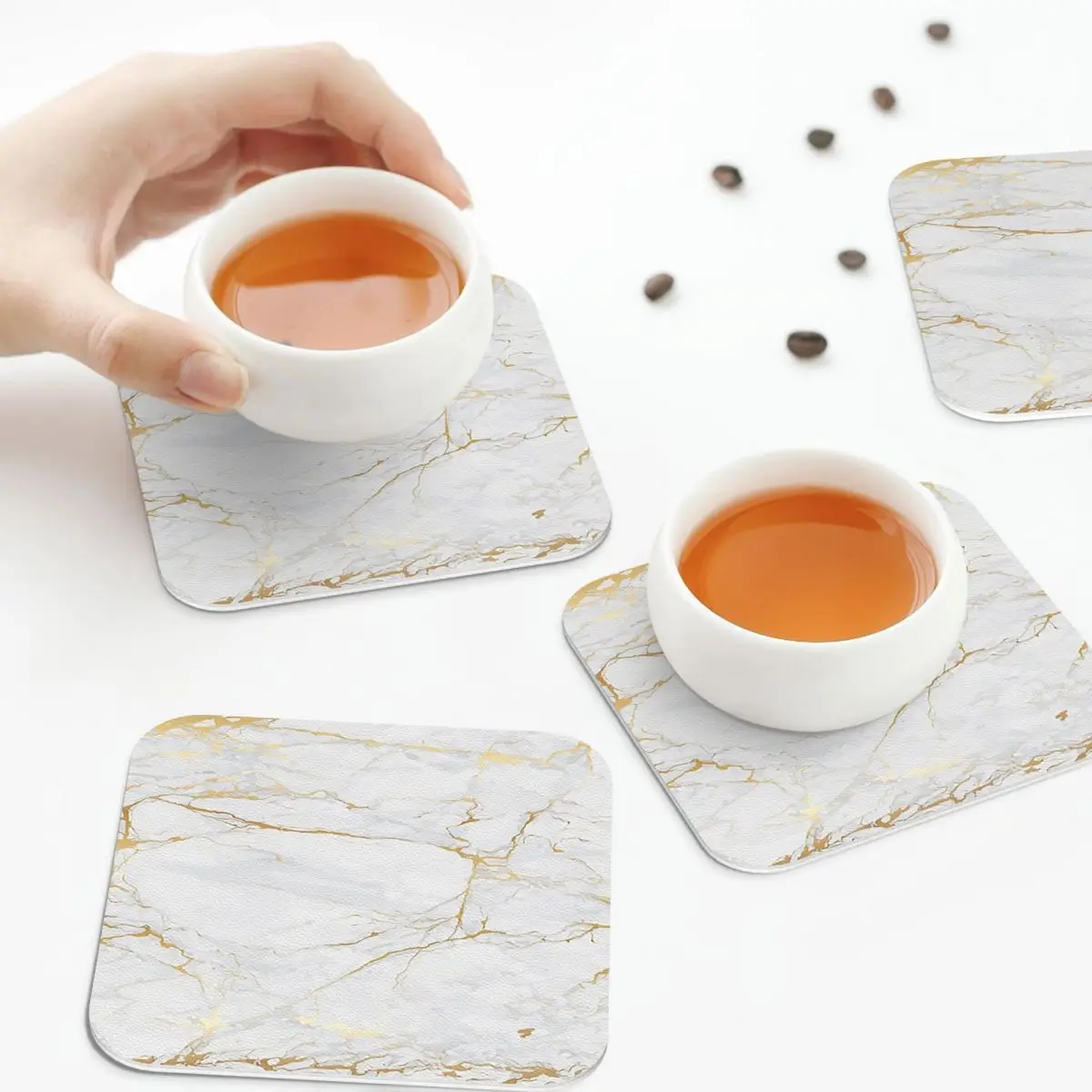 Sottobicchieri in marmo bianco e oro tovagliette da cucina tovagliette isolanti impermeabili tappetini da caffè decorazioni per la casa Set di 4