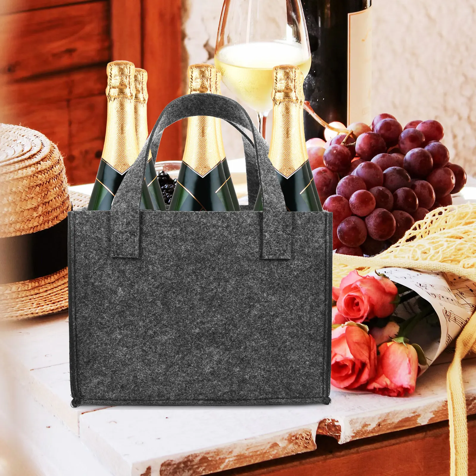 Lightweight Elegant Wine Bottle Bag Sturdy Construction Fine Workmanship Divided Compartments Portable Storage for Home Bar