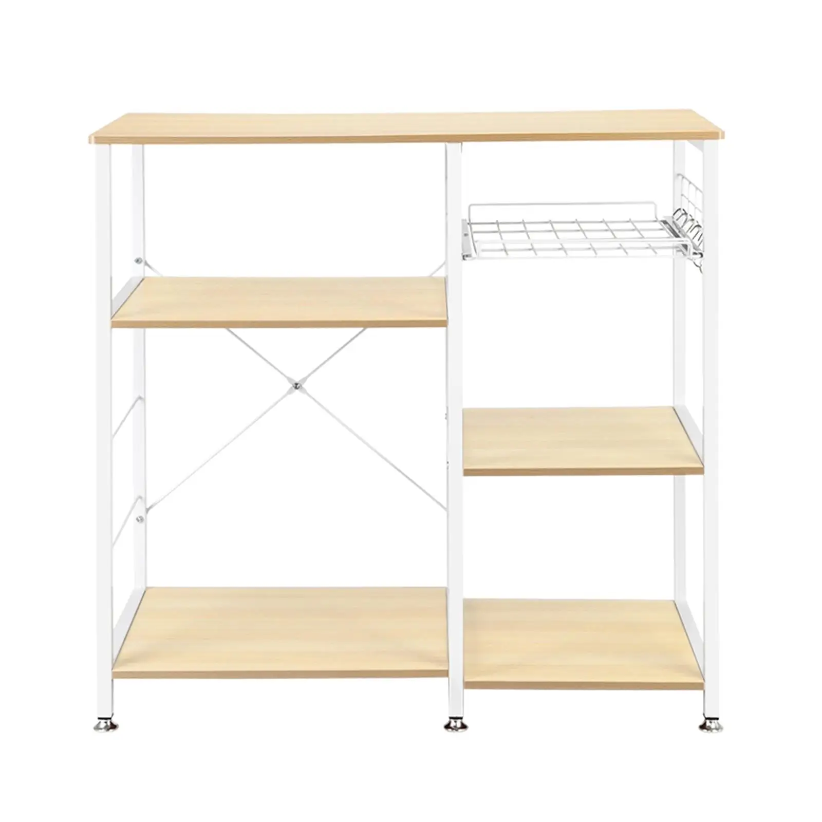3-Tier Kitchen Baker's Rack - White Oak Utility Microwave Stand & Storage Cart Workstation Shelf