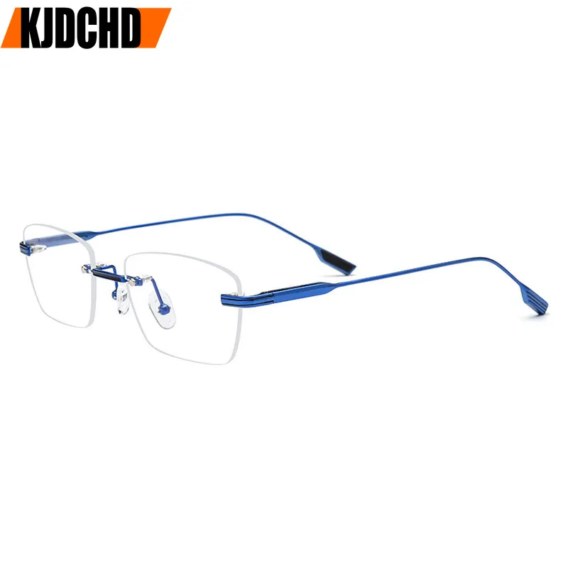 

KJDCHD Pure Titanium Glasses Frame Rimless Prescription Square Eyeglasses Men Women Frameless Myopia Optical Eyewear Frames
