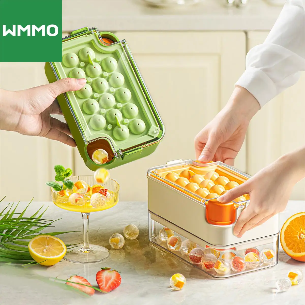 

WMMO Summer Ice Cube Trays, Plastic Storage Box, Easy Release,Convenient Storage,Double Layer Silicone Ice Ball Molds With Lid
