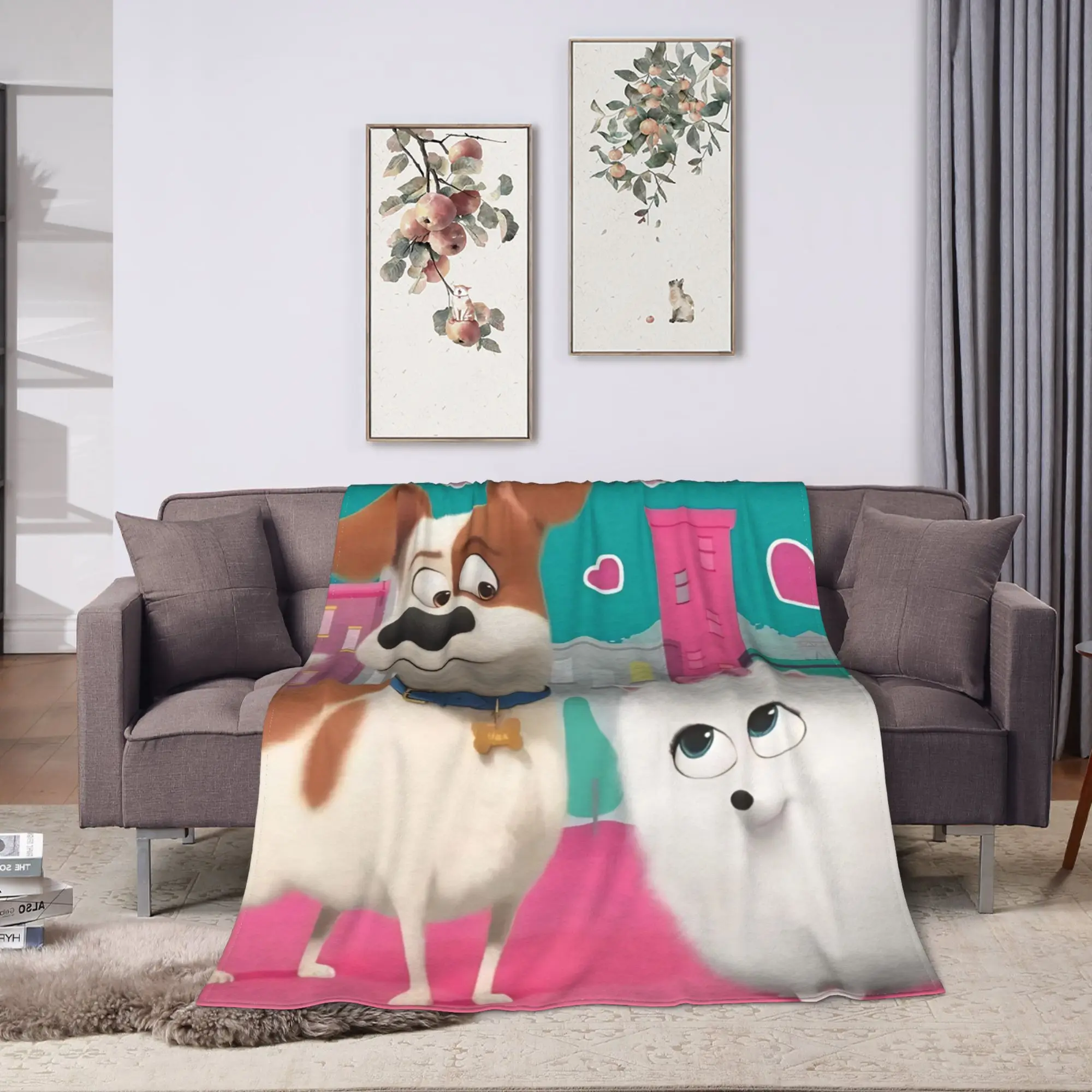 Cartoon The Secret Life of Pets Flannel Blanket Soft Durable Throw Blanket for Couch Chair Travel Print Bedspread Sofa Bed Cover