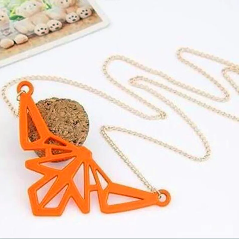 Latest Fashion Hollow Bat Wings Colorful Fluorescent Color Geometric Pattern Long Sweater Chain Jewelry Factory Direct