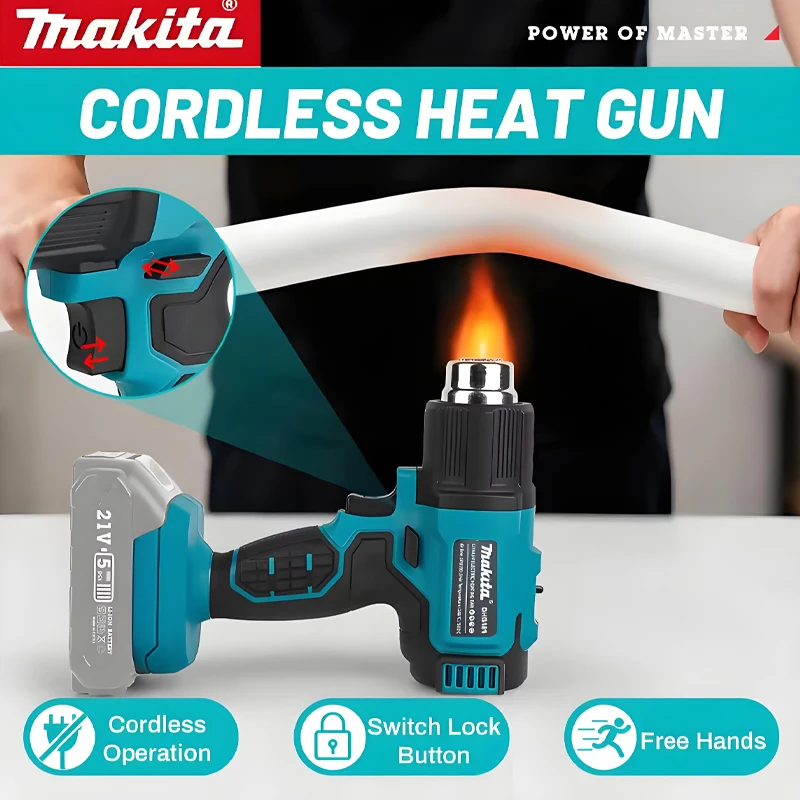 

Makita DHG181 hot air gun, lithium battery 18V car film baking gun, adjustable temperature, portable heat shrink