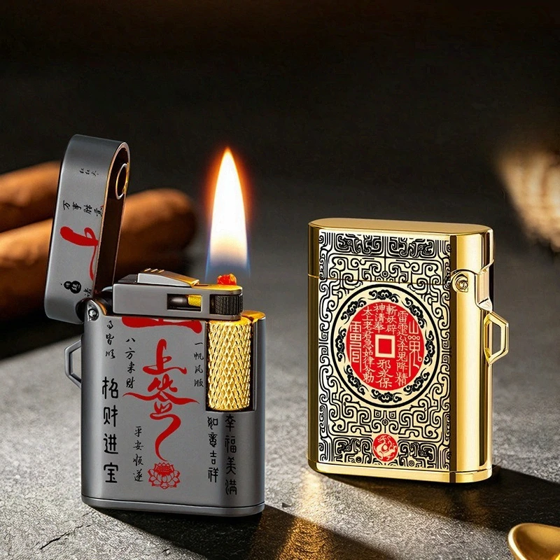 New Small Square Brick Creative Lighter with Flint Wheel Open Flame, Compact Mini Portable Flint Wheel Open Flame