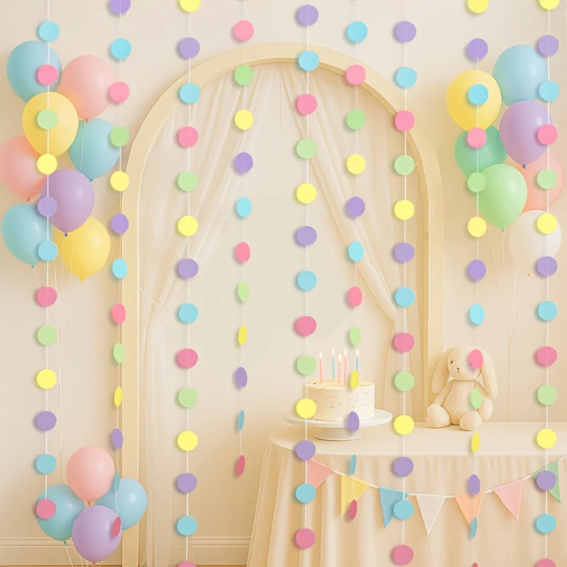 Pastel Party Decorations Blue Purple Pink Yellow Green Circle Garlands Hanging for Macaron Baby Shower Paper Polka Dot Streamers