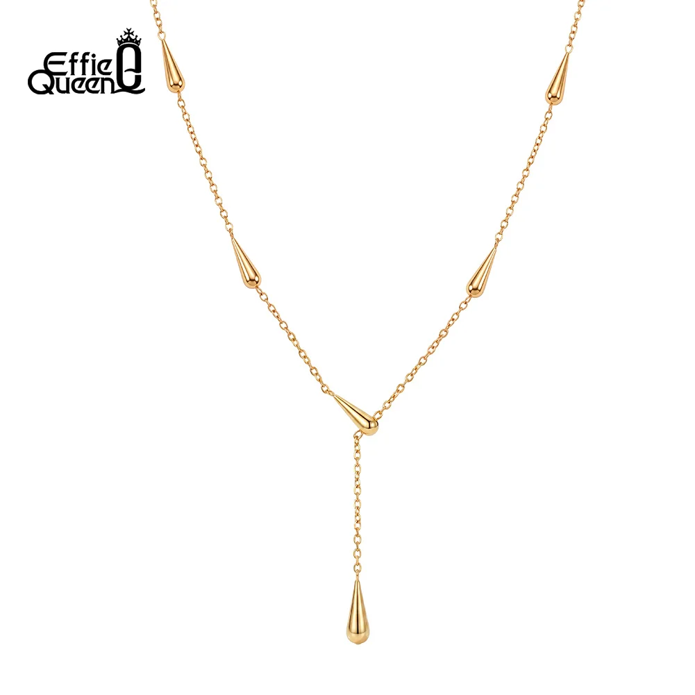 EFFIE QUEEN Simple Y-shaped Pendant Choker Necklace Women's Stainless Steel Y Collar Casual Daily Party Jewelry Gift STKN44