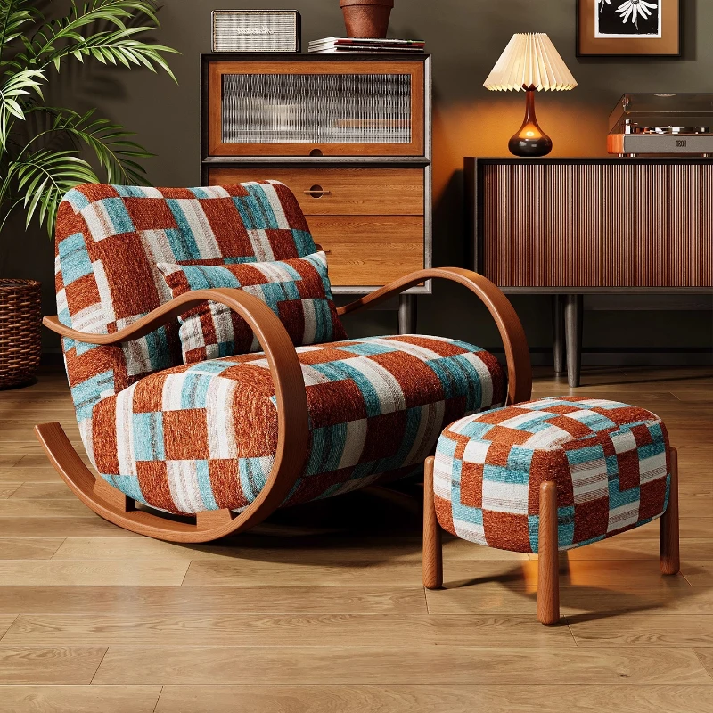 

Rocking chair recliner medieval retro style B & B apartment leisure single chair living room balcony single sofa chair