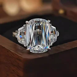 Ring 925 Silver Ice Explosion Flash Ashoka Prism Cut Inlaid High Carbon Diamond with Shield shaped Three Stone Fashion