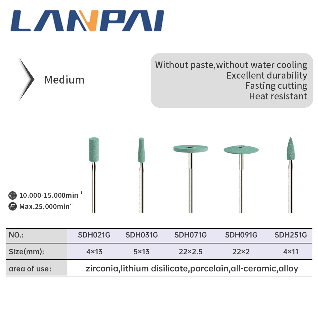 Lanpai-Ceramic Diamond Dental Polisher, Instrumentos de Moagem para Cerâmica De Zircônia, Ferramentas De Laboratório De Dentista, Burs De Polimento