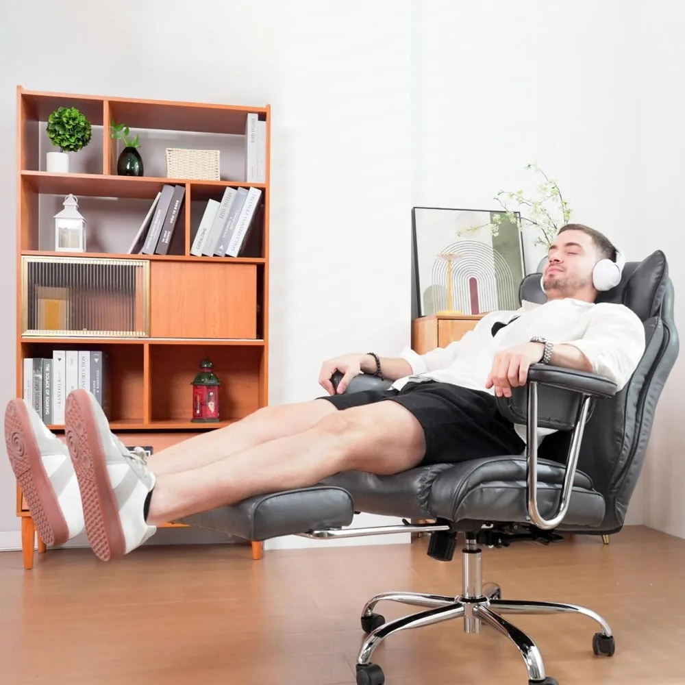 كرسي مكتب تنفيذي مريح كبير الحجم مع مسند للقدمين ومقعد جلدي عالي الظهر قابل للتعديل