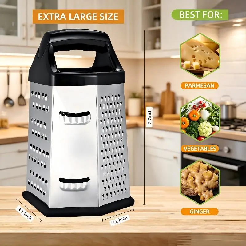 6 Sided Stainless Steel Box Grater Multifunctional Manual Slicer Shredder For Potato Cheese Vegetable Kitchen Accessory