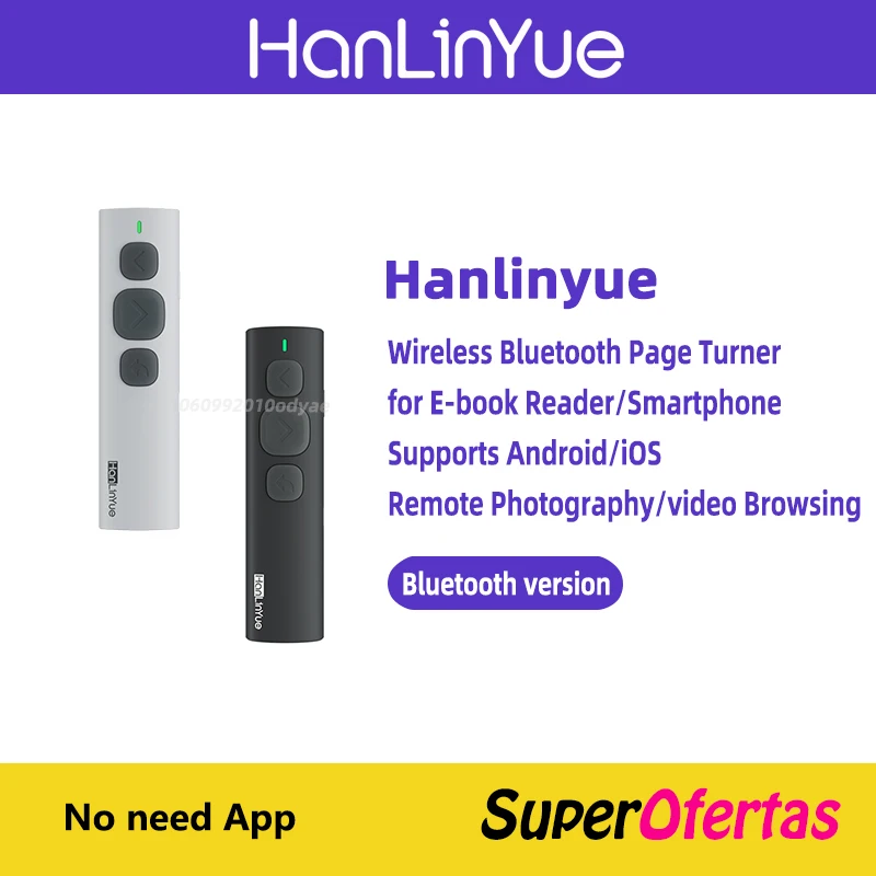 Hanlinyue Bluetooth Page Turner for E-book Reader Supports  Android/iOS Smartphone Connection Swipe Short Videos/Take Photos