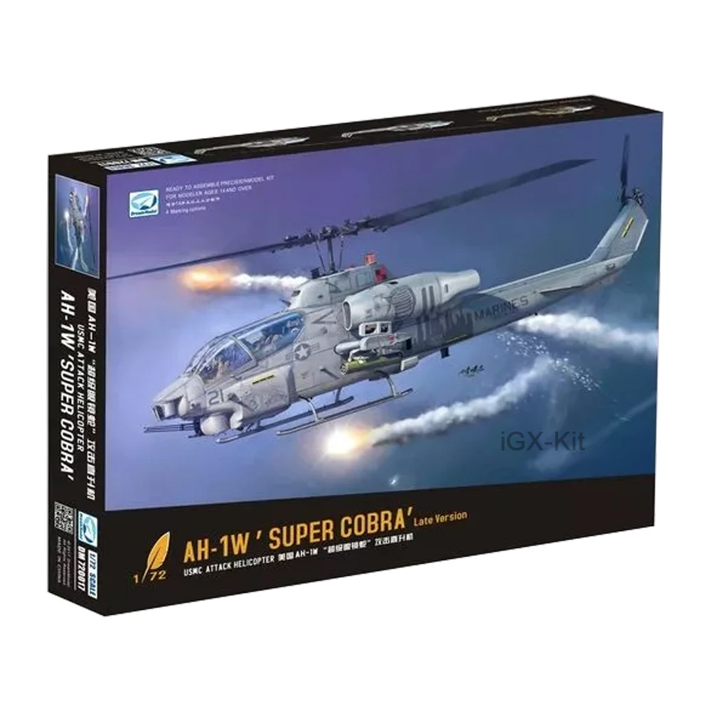 Dream DM720017 1/72 Scale US AH1 AH-1W Super Cobra Attack Helicopter Gunship Hobby Craft Toy Plastic Model Building Kit