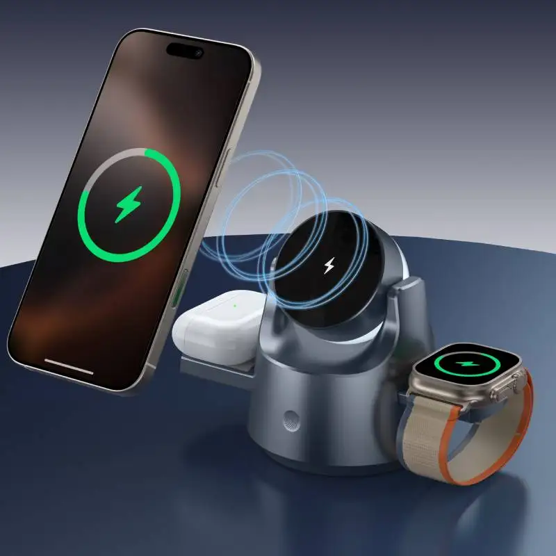 

New 3 In 1 Magnetic Touch Button Wireless Charger For iPhone iWatch Airpods Fast Charging Dock Station With Night Light