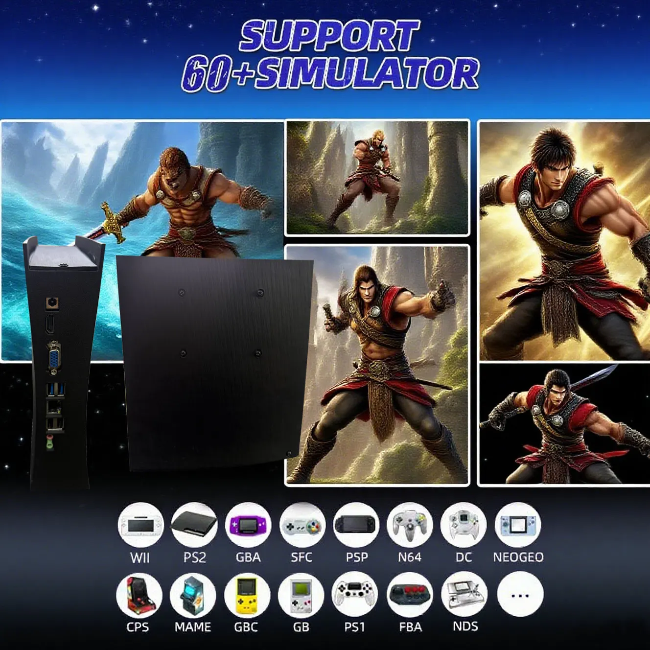 60 + Эмуляторы BS5 500 ГБ Ретро игровая консоль Batocera I3-3110M 70000 + игры для Wii PS2 PSP GameCube N64 Беспроводная ручка 4K HD TVBox