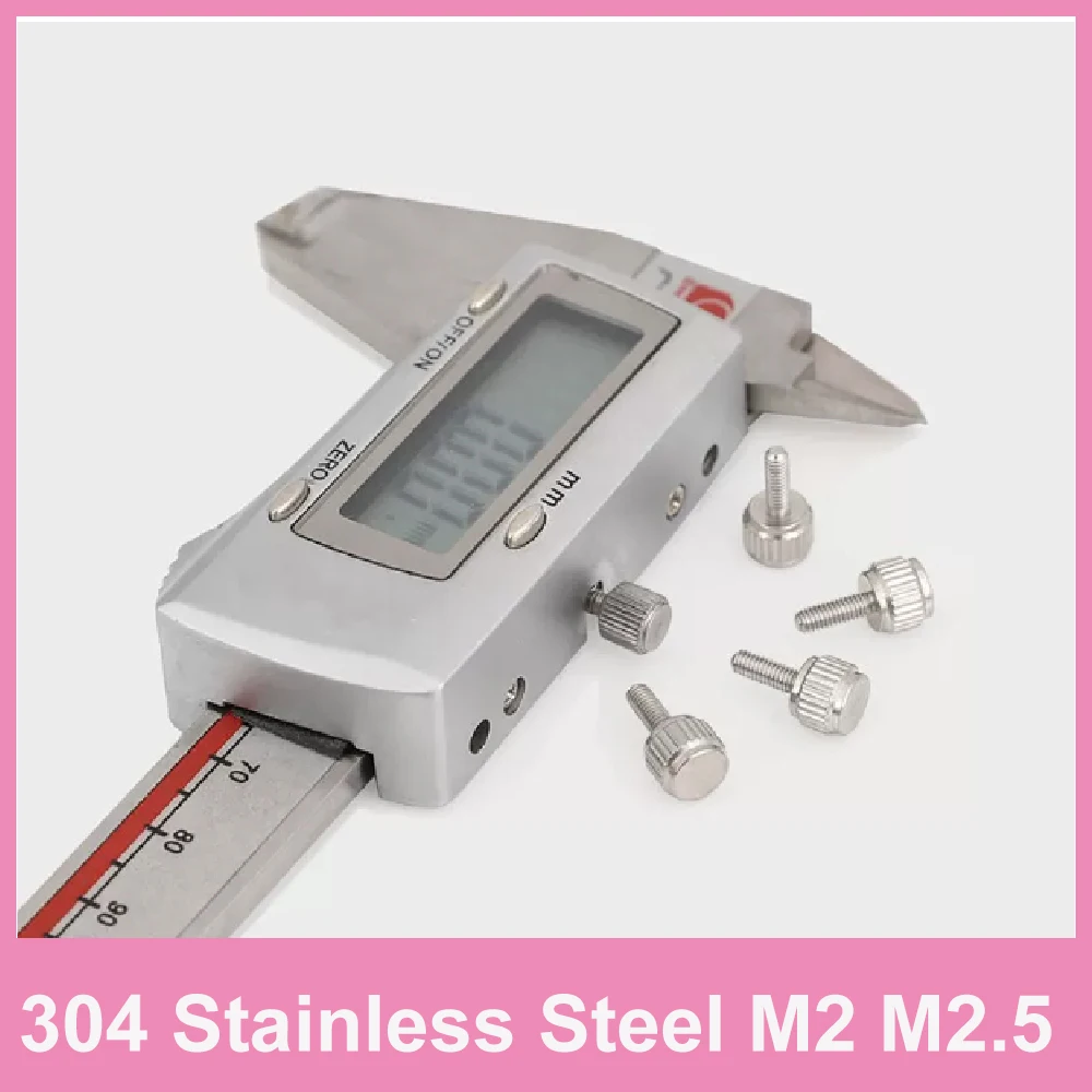 2-50Pcs 304 Stainless Steel Knurled Thumb Screw M2 M2.5 Tool Free Adjustment Vernier Caliper Lock Screws